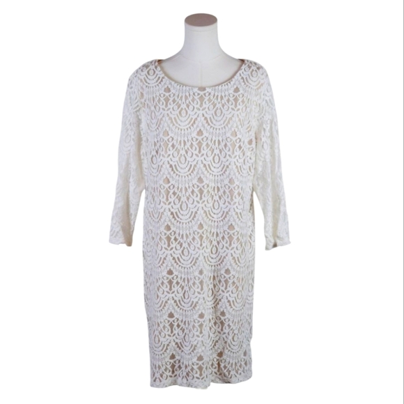 RN Studio White Lace Overlay Dress Size 18 Boho Romantic Lined Sheath - Picture 1 of 11